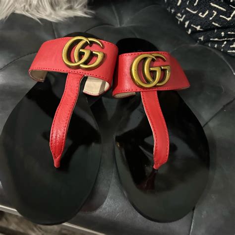 gucci marmont thong sandals brown|Gucci Marmont open toe sandals.